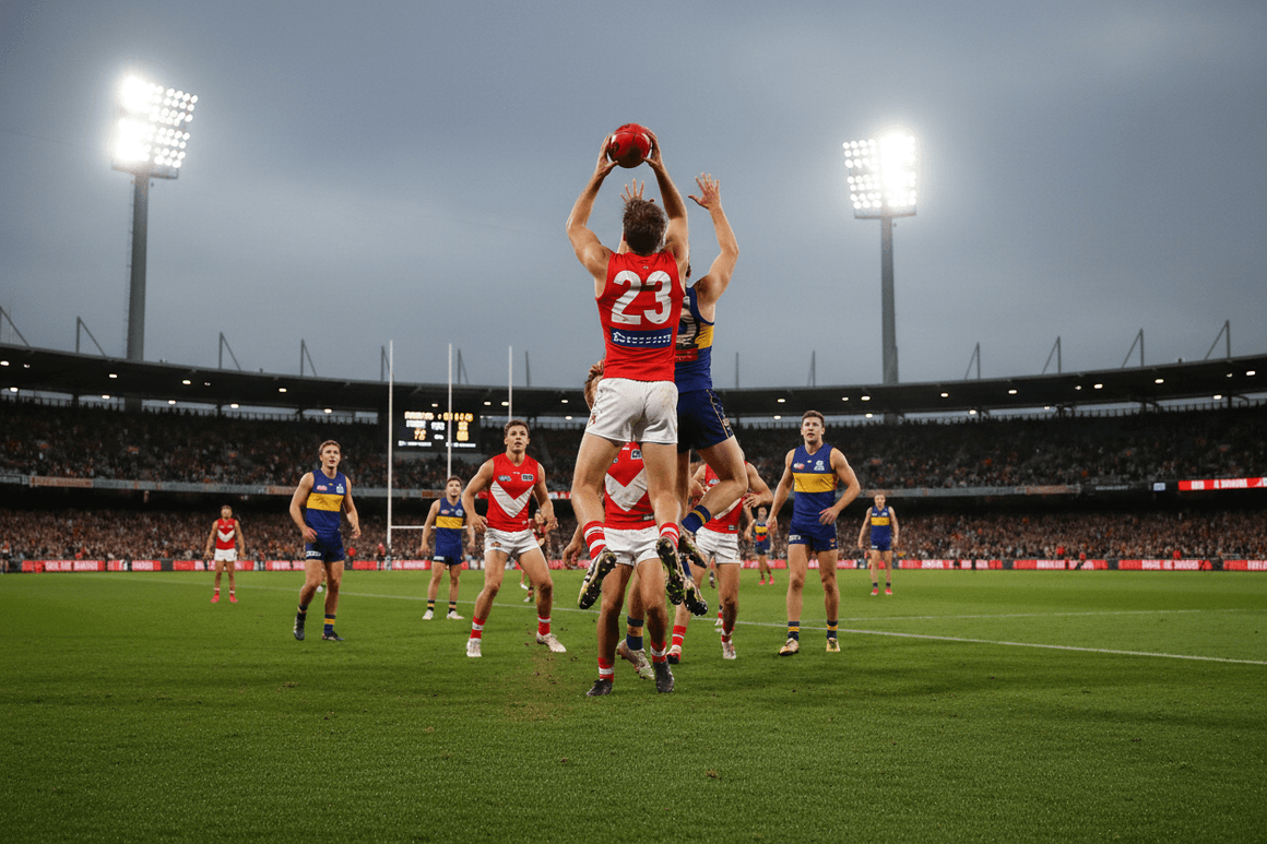 AFL player marking the ball in front of a packed crowd