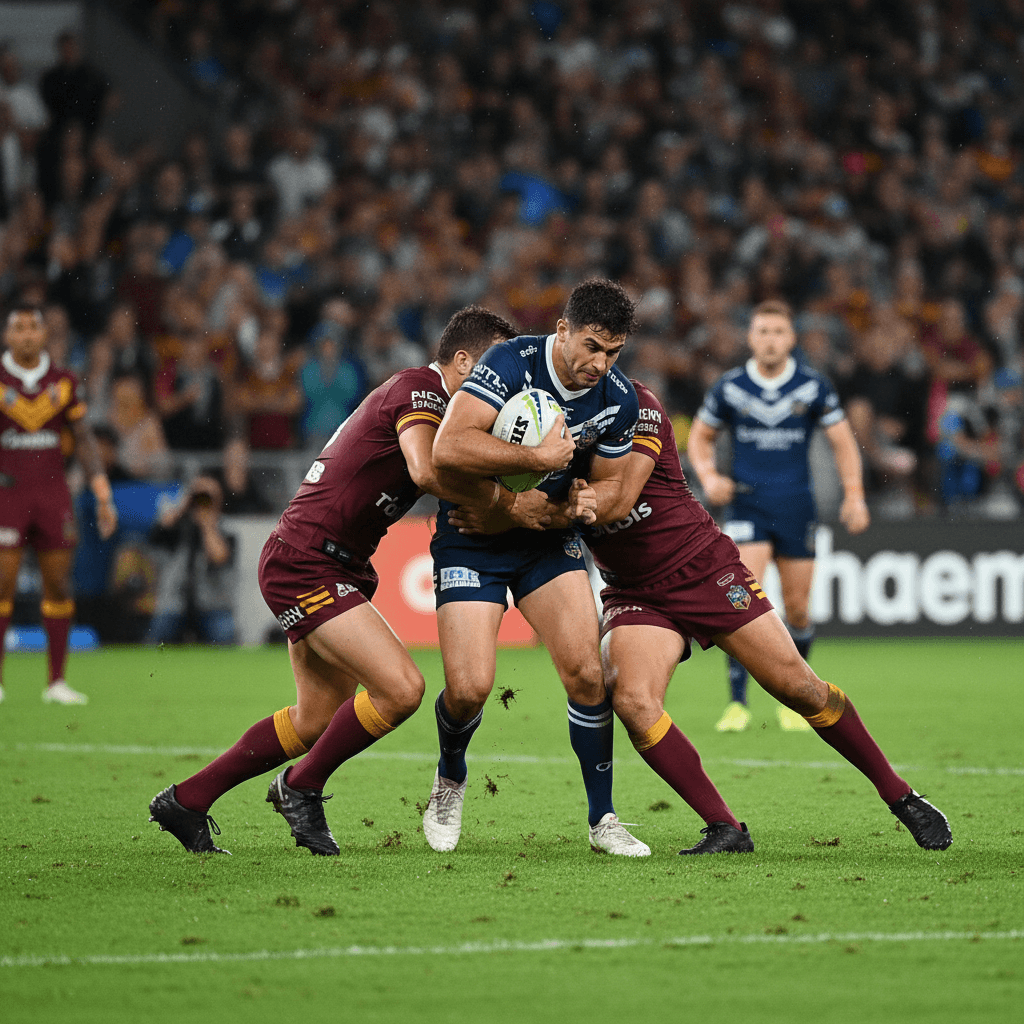 NRL players in a tackle